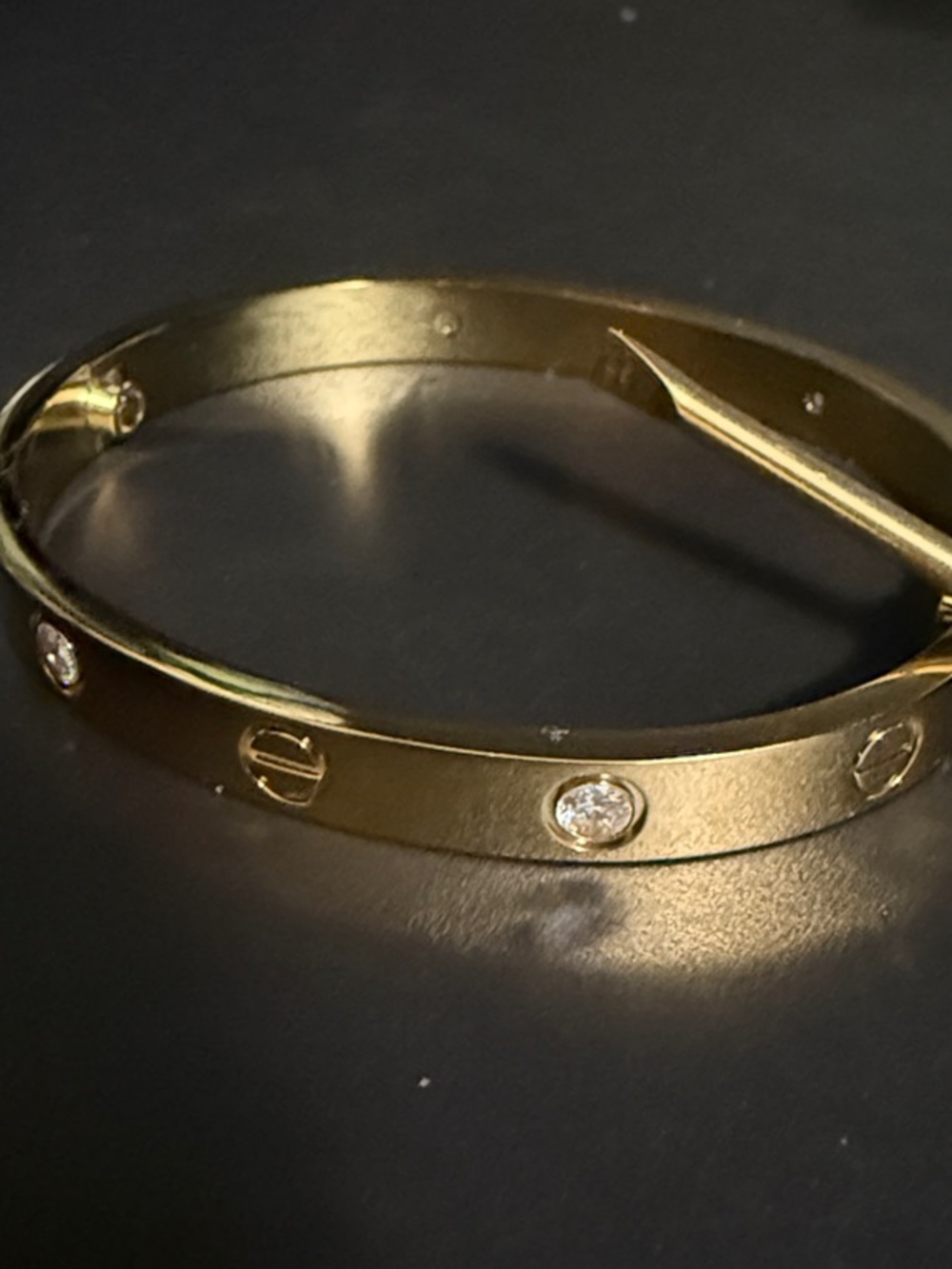 Gold Bangle Bracelet w/ Stones - Picture 4 of 4